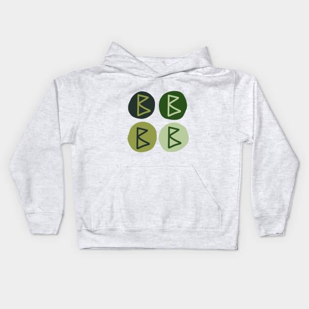 Berkana in Green (Runes and Colors) Kids Hoodie by El Onix